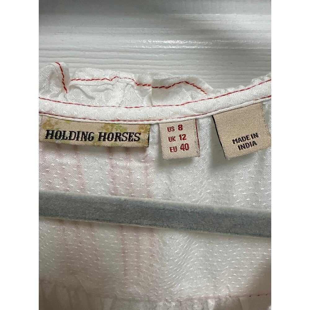 Anthropologie Holding Horses White Pleated Ruffle Boho Cottagecore Tank Size Lg - Picture 5 of 6